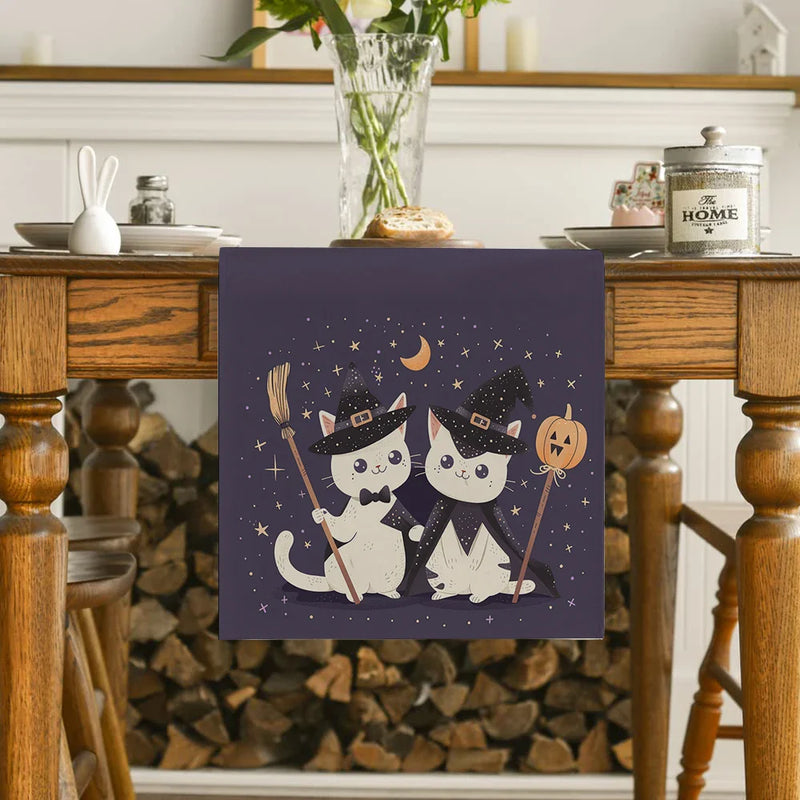 Axyaa Halloween Cat Pumpkin Wizard Hat Table Runner Home Wedding Decoration