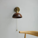 Axyaa LED Walnut Wood Wall Lamp Sconce, Modern Japanese Style, Pull Chain Switch