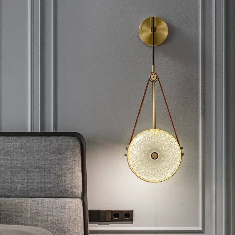 Axyaa Nordic Glass Wall Lamp, Copper Leather Bedroom Pendant