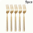Axyaa Stainless Steel Cutlery Set, 5pcs Steak Fork Knife Spoon for Banquets