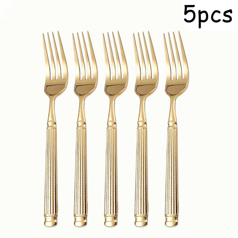 Axyaa Stainless Steel Cutlery Set, 5pcs Steak Fork Knife Spoon for Banquets