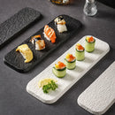 Axyaa Rock Grain Ceramic Sashimi Plate - Black & White Rectangular Sushi Utensil