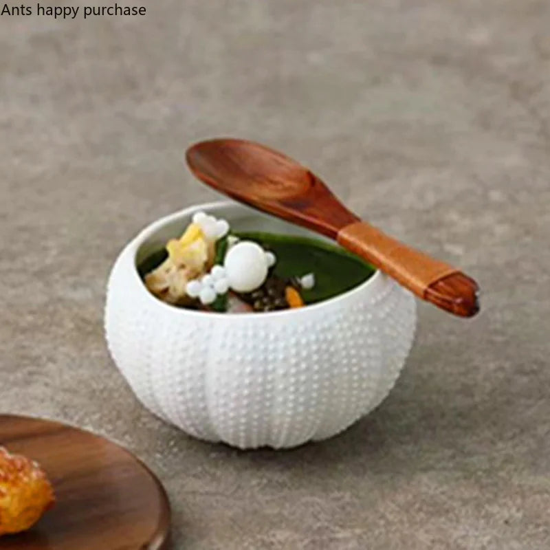 Axya White Ceramic Sea Urchin Dessert Bowl Set for Home Dining