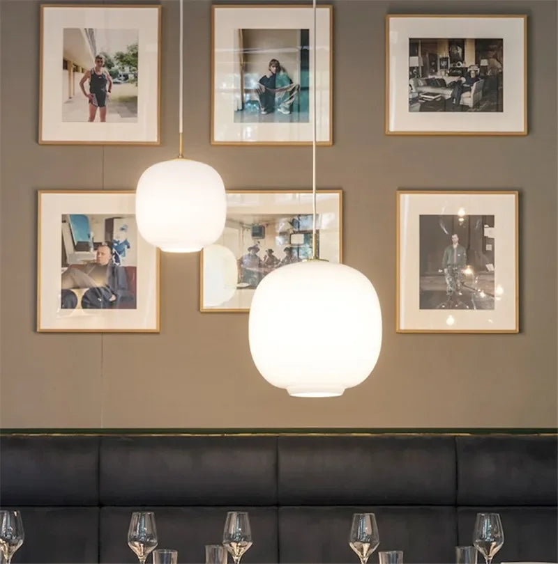 Axyaa White Glass Pendant Lights, Modern Kitchen Hanging Lamps, Minimalist Chandeliers