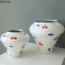 Cherry Pattern White Porcelain Vase Axyaa Classical Plant Pot Floral Room Decor