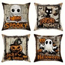 Axyaa Halloween Spooky Cat & Pumpkin Cushion Cover for Sofa, Bedroom, Car