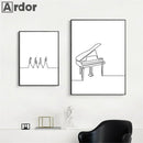 Axyaa Nordic Piano Music Notes Wall Art Poster - Black White Canvas Print