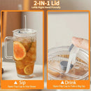 Axyaa Begonia Floral Glass Tumbler with Handle, Straw, Lid - Large Capacity Water Cup