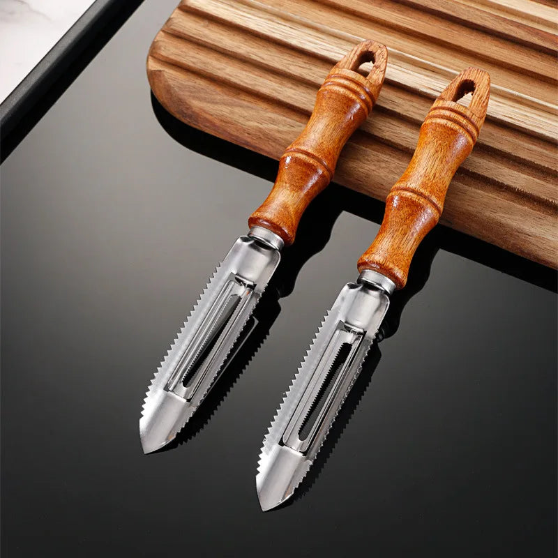 Axyaa Stainless Steel Peeler with Wooden Handle for Kitchen Grating and Scaling