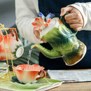 Axya Ceramic Tea Set with Artificial Flower Design - Coffee Mug, Teapot, Teacup, Saucer