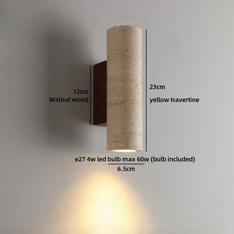 Axyaa Wabi Sabi LED Wall Sconce Yellow Travertine Stone Bedroom Lamp