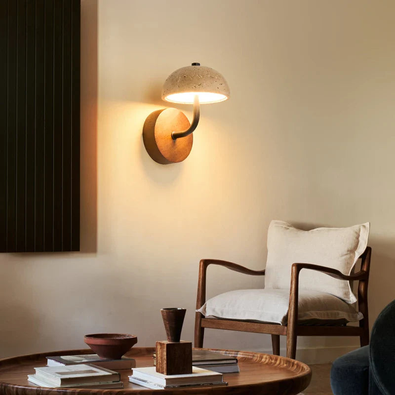 Axyaa Mushroom Stone LED Wall Lamps with Pull Chain Switch for Living Room & Bedroom