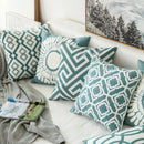 Axyaa Grey Blue/White Geometric Floral Embroidered Cushion Cover 45x45cm
