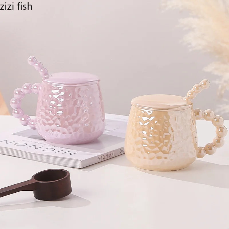 Axya Ceramic Water Cup with Spoon & Cover - Stylish Coffee Milk Tea Mug Gift