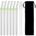 Axyaa Glass Straw Set: 6 Reusable Smoothie Cocktails Straws with Cleaning Brush