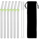 Axyaa Glass Straw Set: 6 Reusable Smoothie Cocktails Straws with Cleaning Brush