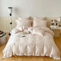 Axyaa French Style Flower Embroidered 100% Lyocell Bedding Set Pink