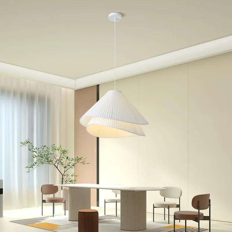 Axyaa White Fabric Chandelier: Nordic Minimalist LED Pendant Lights for Bedroom and Dining Room