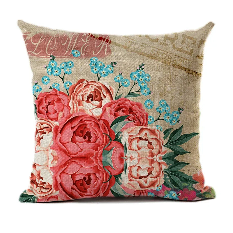 Axyaa Retro Rose Flowers Cushion Cover 45X45cm