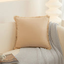 Axyaa Fringed Tassels Cotton Pillow Cover - White Mustard, 45x45cm 30x50cm