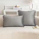 Soft Pink Velvet Pillow Covers with Pompom Accent by Axyaa