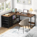 Axyaa L-Shaped Computer Desk with Storage Drawers and Shelves