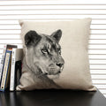 Axyaa African Animal Linen Pillow Cover 45x45cm - Lion, Elephant, Elk Portrait Decor