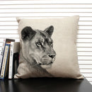 Axyaa African Animal Linen Pillow Cover 45x45cm - Lion, Elephant, Elk Portrait Decor