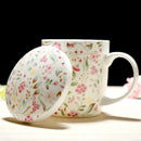 Axyaa Floral Bone  Coffee Cup with Lid - Original Breakfast Ceramic Mug