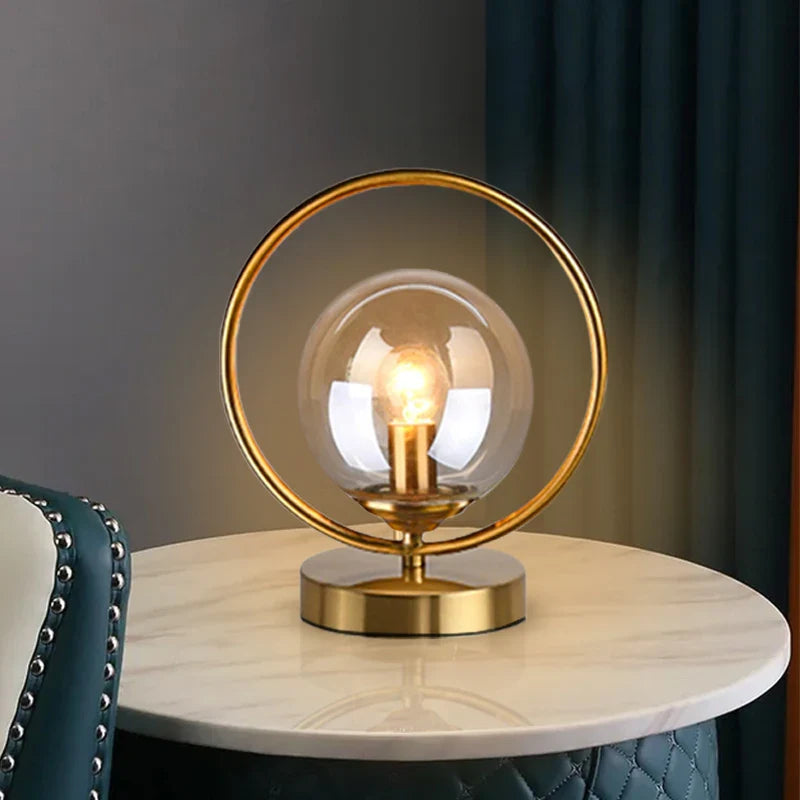 Axya LED Glass Ball Table Lamp with Brass Metal Ring for Living Room Bedroom