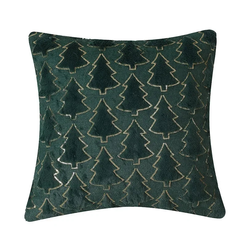 Axyaa Winter Green Faux Fur Christmas Tree Decorative Pillow Covers