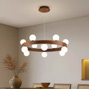 Axyaa Nordic Walnut Wood Chandelier: Modern LED Circle Lighting for Living Room & Bedroom