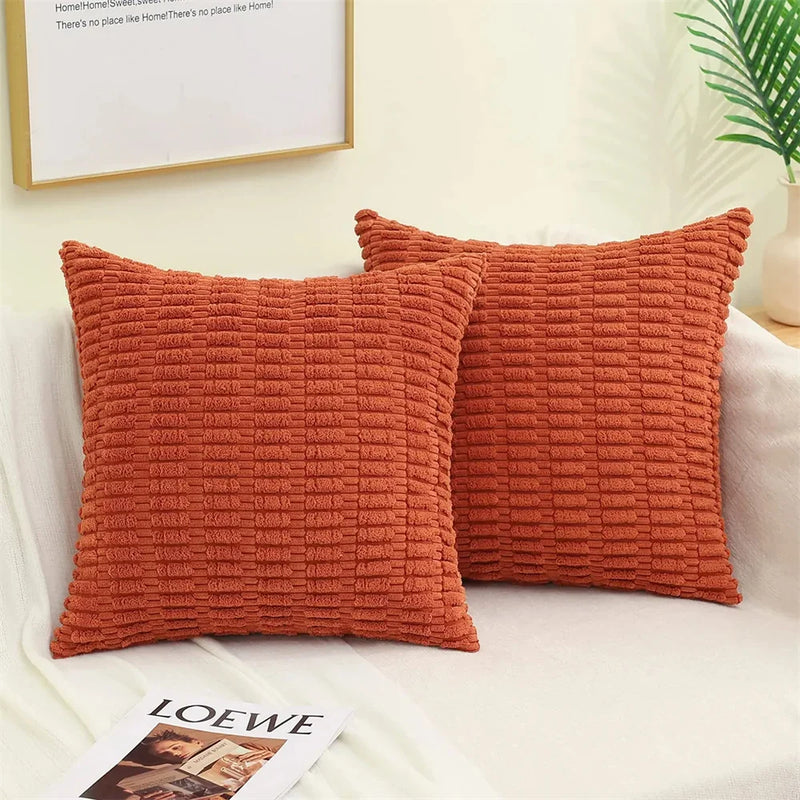 Axyaa Soft Corduroy Striped Pillow Covers Set for Living Room, Sofa, Bed