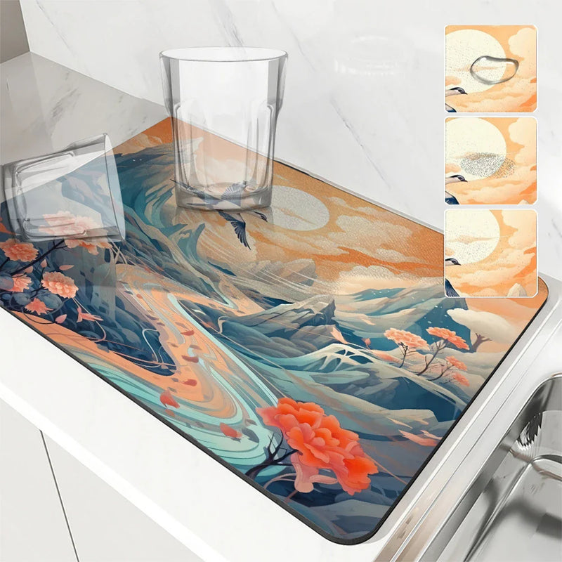 Mountain Birds Non-Slip Absorbent Drying Mat by Axyaa