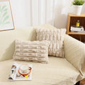 Axyaa Boho Striped Faux Rabbit Fur Velvet Cushion 18x18In Beige