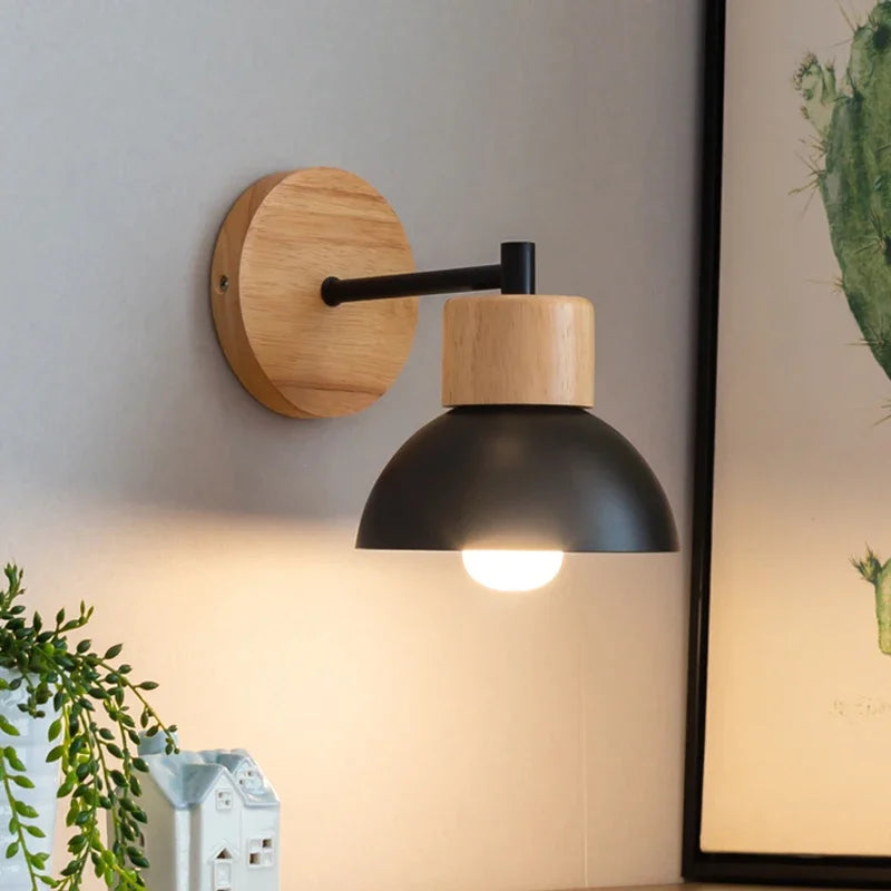 Axyaa Nordic LED Wooden Iron Wall Sconce for Bedroom, Balcony & Staircase