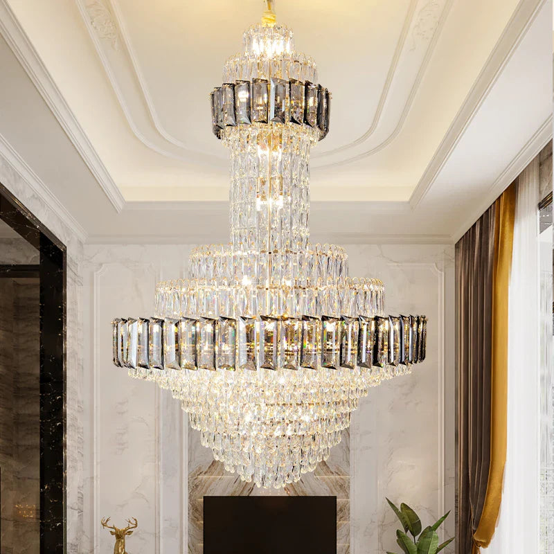 Axyaa Crystal Chandelier Loft Living Room Duplex Loft in Villa Building.