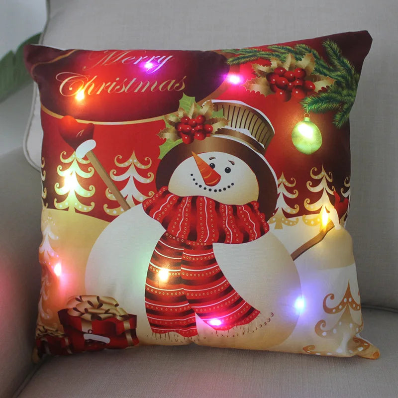 Axyaa LED Xmas Throw Pillows 18x18 inch - Cartoon Christmas Decoration
