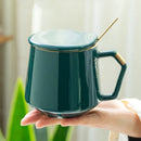 Axyaa European Style Gold Ceramic Coffee Mug with Lid and Spoon