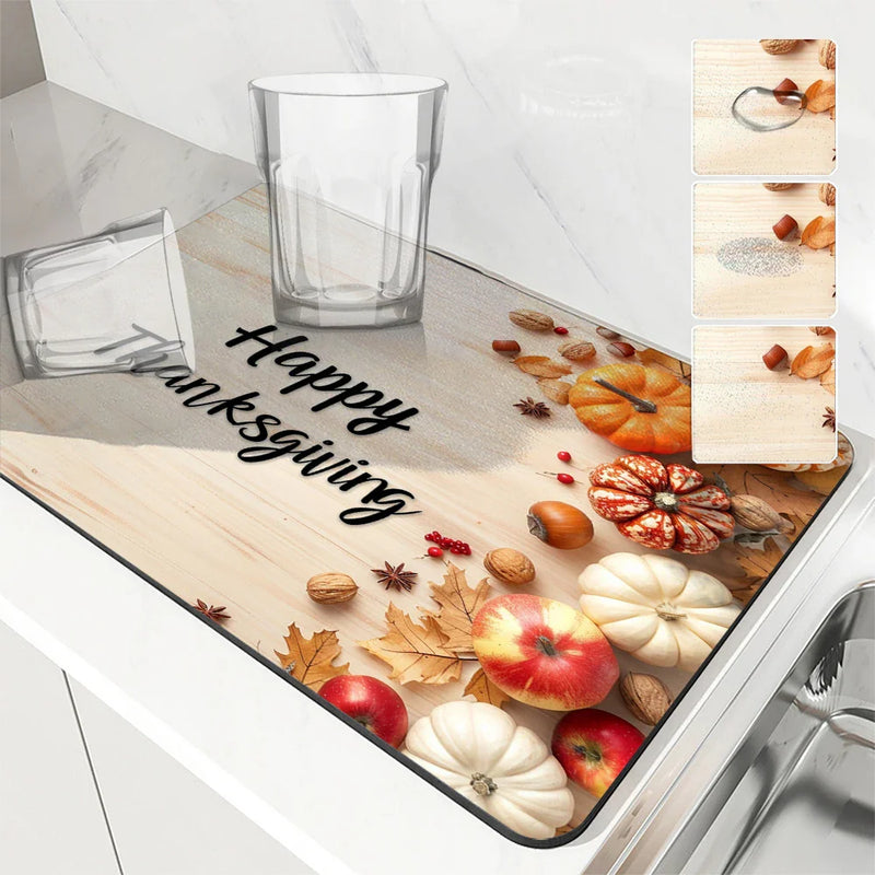 Axyaa Pumpkin Draining Mat: Absorbent, Quick Dry, Anti-Skid Kitchen, Bathroom Drain Pad