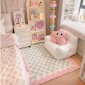 Axyaa Checkerboard Bedside Carpet: Soft Fashion Rug for Dopamine Bedroom