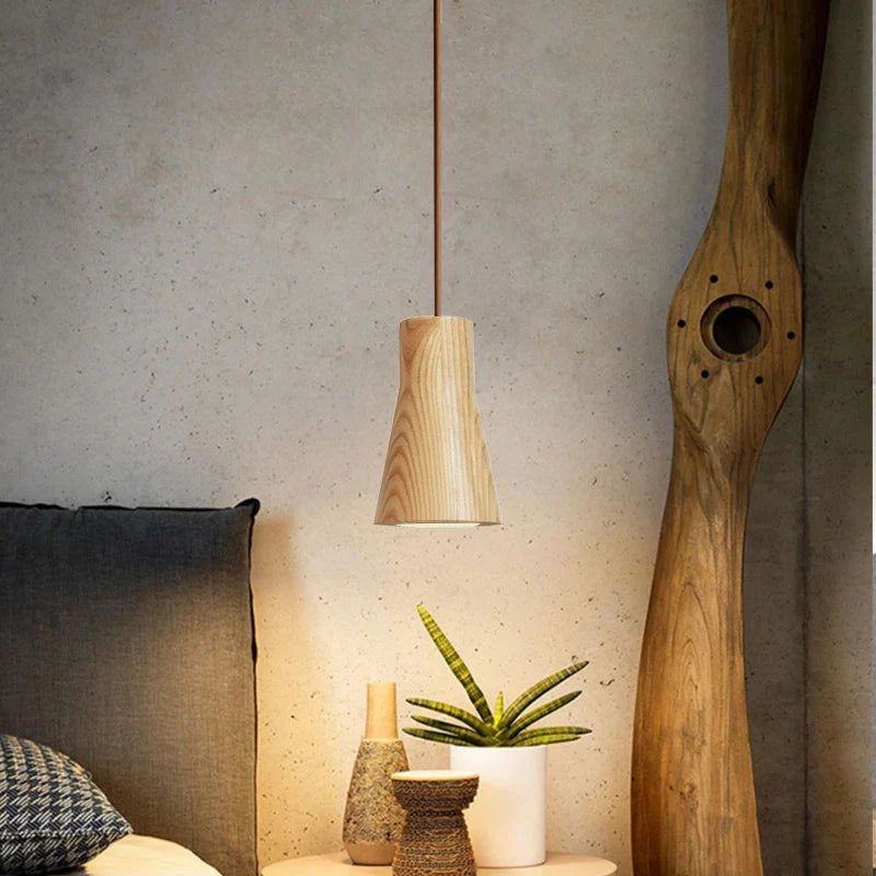 Nordic Wood Pendant Light Axyaa Single Head LED Lighting for Home and Restaurant