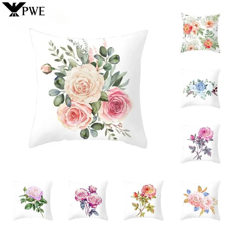 Axyaa Plant Flower Printed Pillow Case for Sofa & Home Decoration