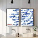 Blue Sardine Abstract Canvas Painting Wall Art Print Modern Home Decor by Axyaa