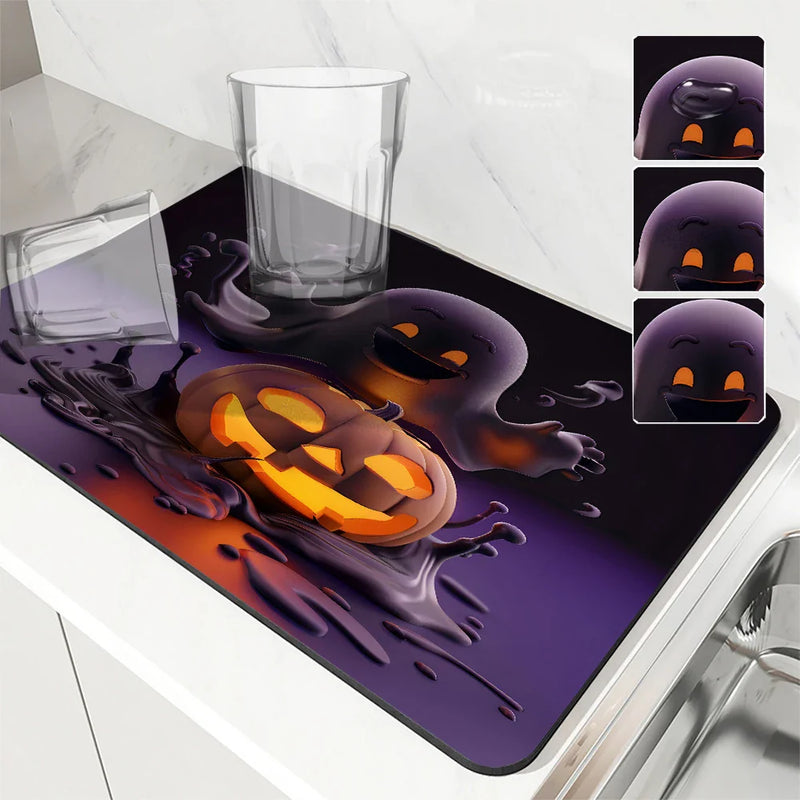 Halloween Pumpkin Head Ghost Absorbent Drying Mat by Axyaa