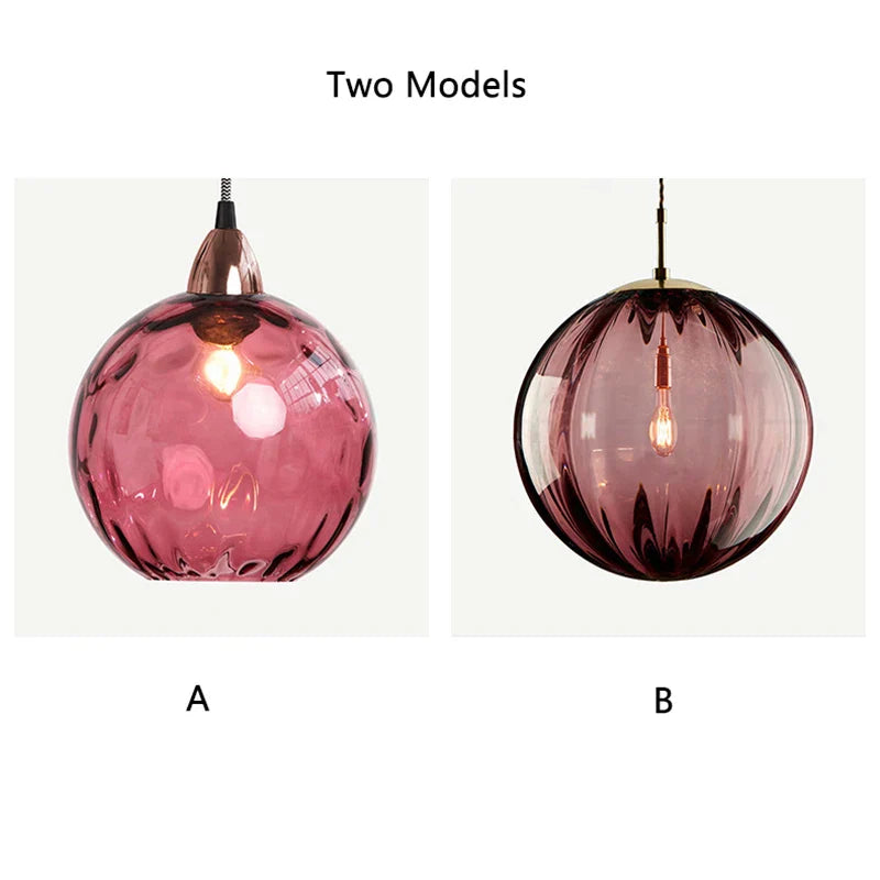 Axyaa Glass Ball Chandelier Lamp in Pink, Smoke Gray, Blue & Green for Living Room