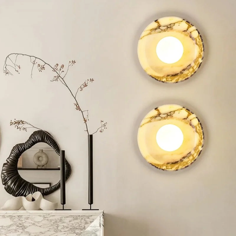 Axyaa Circular Marble LED Wall Lamps Nordic Minimalism Living Room Lights