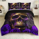 Axyaa Purple Rose Skull Duvet Cover Set for Stylish Bedroom Decor