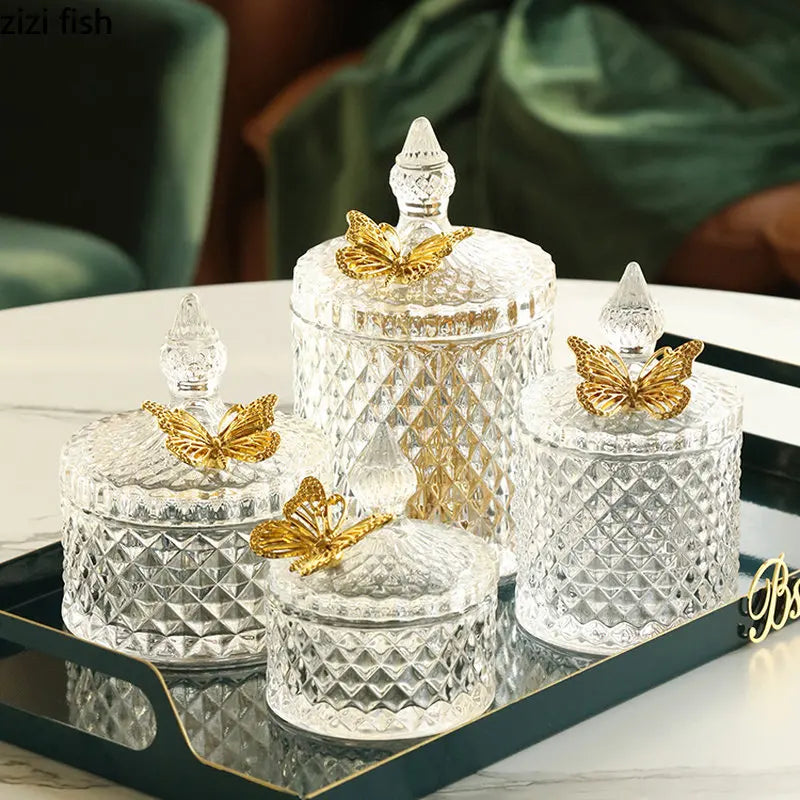 Elegant Axya Golden Butterfly Candy Jar: Exquisite Glass Container for Small Objects