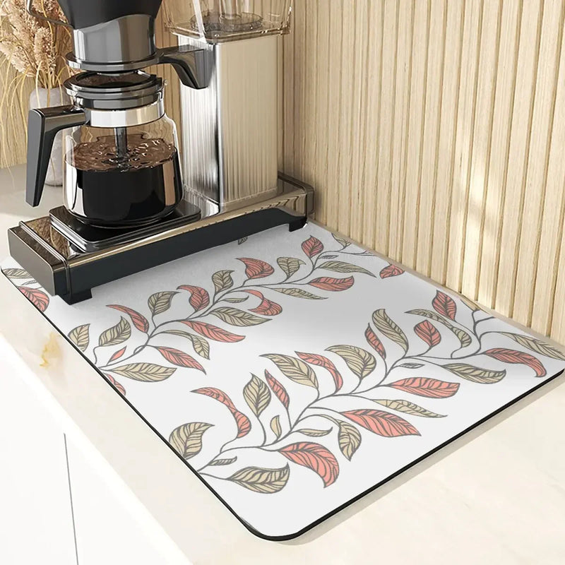 Axyaa Leaves Pattern Silicone Dish Mat for Absorbent Drying & Home Decor